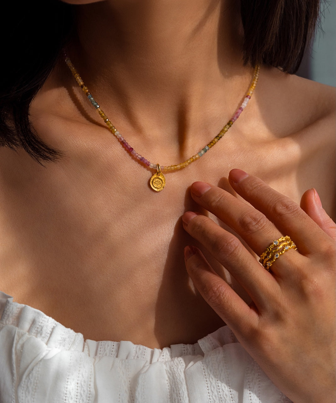 Tourmaline – Lotus Charm Necklace