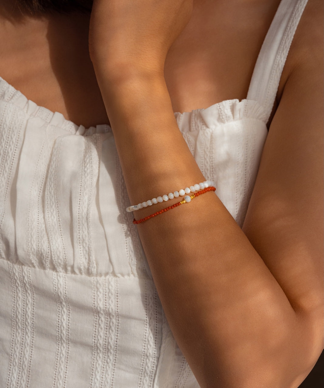 Tranquil Protection – Red Agate & Pearl Bracelet